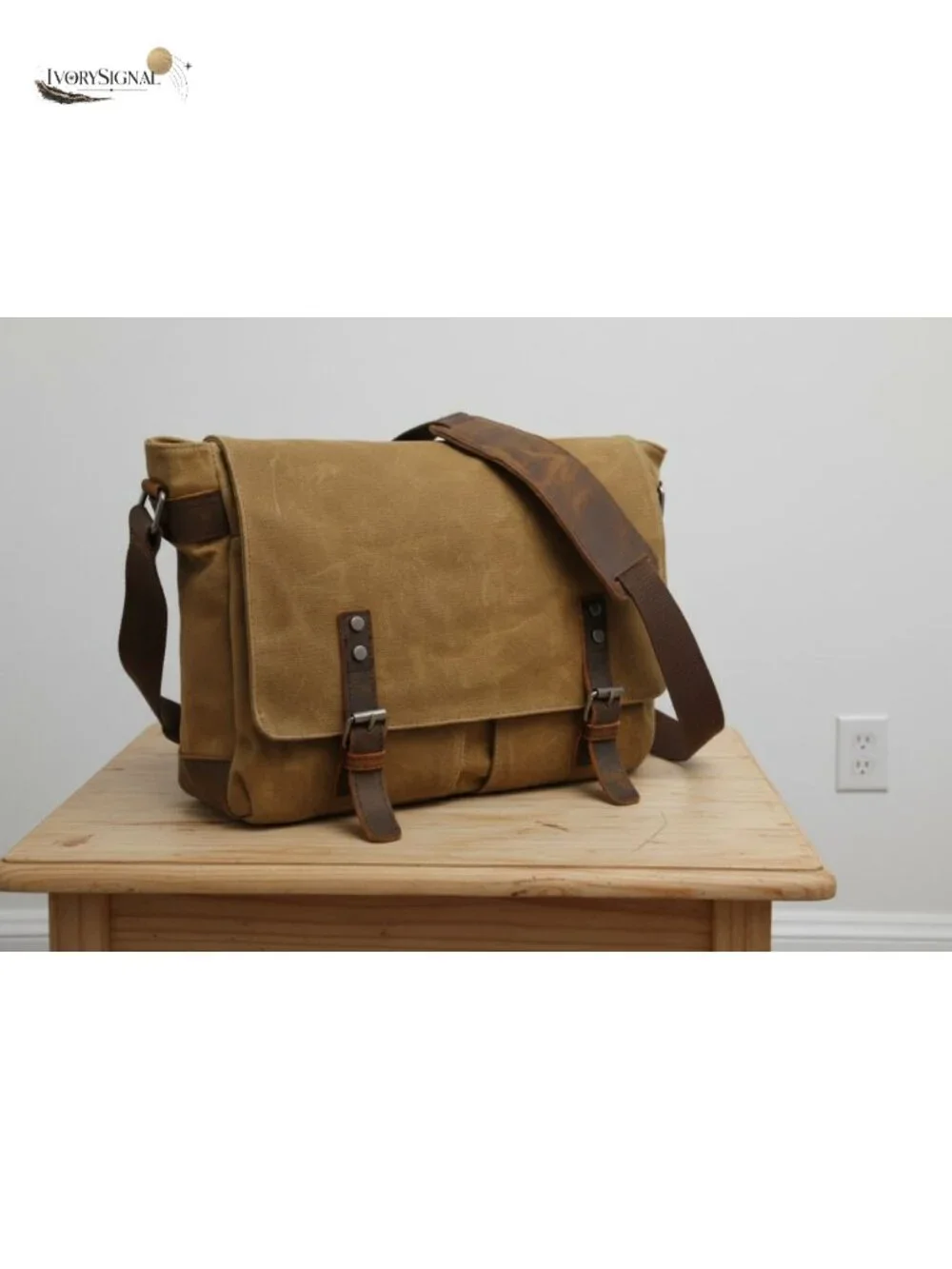Genuine Leather Waxed Canvas Messenger Bag for 14